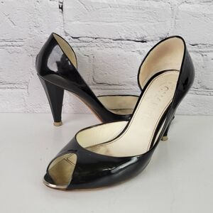 CHANEL VTG Peep Toe D'Orsay Patent Leather Pumps